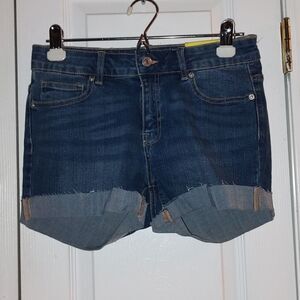 Roebuck & Co dark denim jean rough hem short shorts Sz 8 NWT Mid Rise